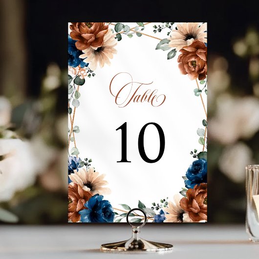 テラコッタネイビーブルーグリーナリージオメトリック結婚ス テーブルナンバー