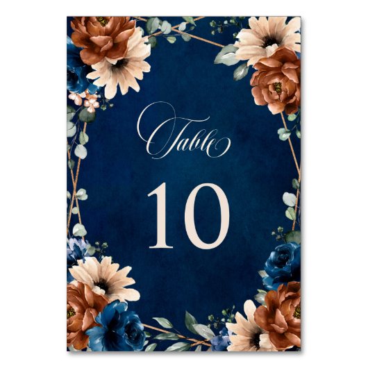 テラコッタネイビーブルーグリーナリージオメトリック結婚ス テーブルナンバー (正面)