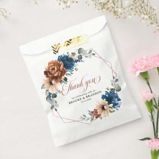 テラコッタネイビーブルーグリーナリージオメトリック結婚ス フェイバーバッグ (封をした状態)