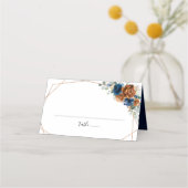 テラコッタネイビーブルーグリーナリージオメトリック結婚ス プレイスカード (裏面)