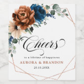 テラコッタネイビーブルーグリーナリージオメトリック結婚ス ワインラベル (シングルラベル)