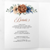 テラコッタネイビーブルーグリーナリージオメトリック結婚ス 三つ折り案内状 (内部最初)