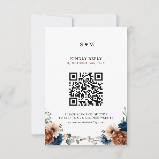 テラコッタネイビーブルーグリーナリージオメトリック結婚ス 出欠カード (正面)