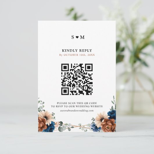 テラコッタネイビーブルーグリーナリージオメトリック結婚ス 出欠カード (スタンド正面)