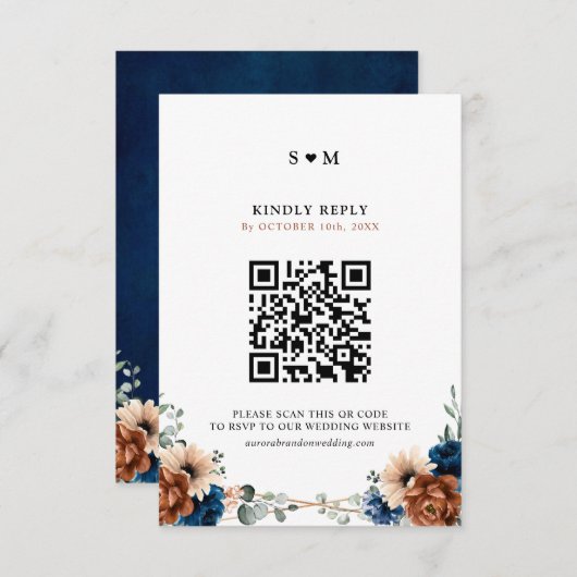 テラコッタネイビーブルーグリーナリージオメトリック結婚ス 出欠カード (正面/裏面)