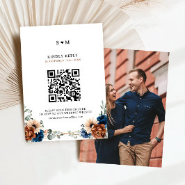 テラコッタネイビーブルーグリーナリージオメトリック結婚ス 出欠カード