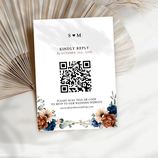 テラコッタネイビーブルーグリーナリージオメトリック結婚ス 出欠カード