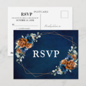 テラコッタネイビーブルーグリーナリージオメトリックRSVPポスト ポストカード (正面/裏面)