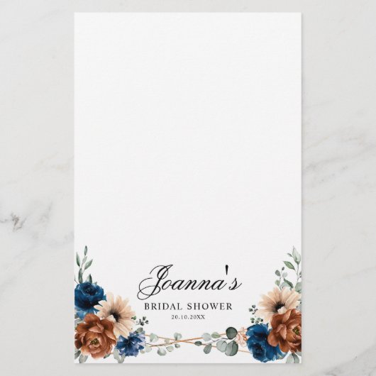 テラコッタネイビーブルーグリーンリーブライダルシャワーゲーム (裏面)