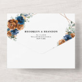 テラコッタネイビーブルーグリーン結婚リージオメトリックAl オールインワン招待状 (裏面)