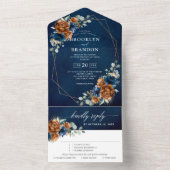 テラコッタネイビーブルーグリーン結婚リージオメトリックAl オールインワン招待状 (内側)