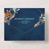 テラコッタネイビーブルーグリーン結婚リージオメトリックAl オールインワン招待状 (裏面)