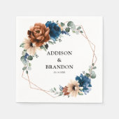 テラコッタネイビーブルーグリーン結婚リージオメトリックNa スタンダードカクテルナプキン (正面)