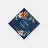 テラコッタネイビーブルーグリーン結婚リージオメトリックNa スタンダードカクテルナプキン (角)