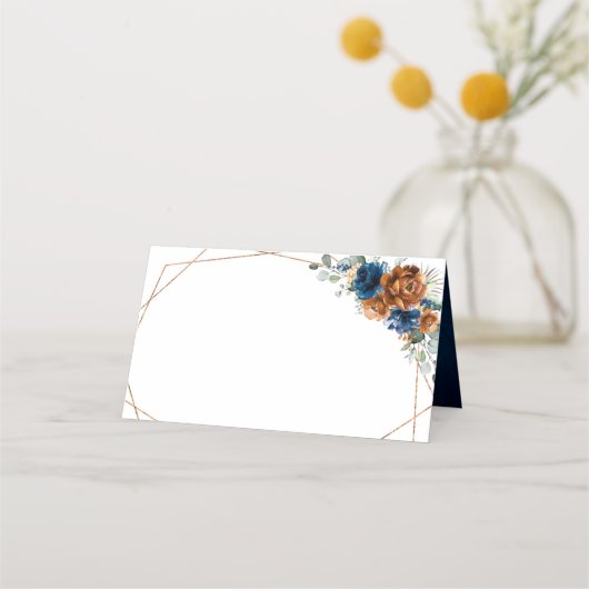 テラコッタネイビーブルーグリーン結婚リージオメトリックPl プレイスカード (正面)