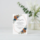 テラコッタネイビーブルージオメトリックウェディングレセプション エンクロージャーカード (スタンド正面)