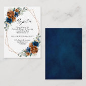 テラコッタネイビーブルージオメトリックウェディングレセプション エンクロージャーカード (正面/裏面)