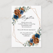 テラコッタネイビーブルージオメトリックウェディングレセプション エンクロージャーカード (正面)