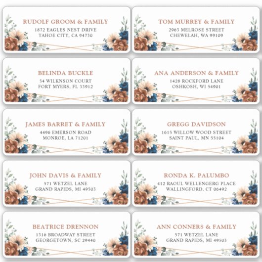 テラコッタネイビーブルージオメトリックゲスト住所 シール (正面)