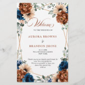 テラコッタネイビーブルージオメトリック結婚式 プログラム (正面)