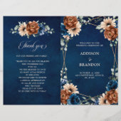テラコッタネイビーブルージオメトリック結婚式 プログラム (正面)