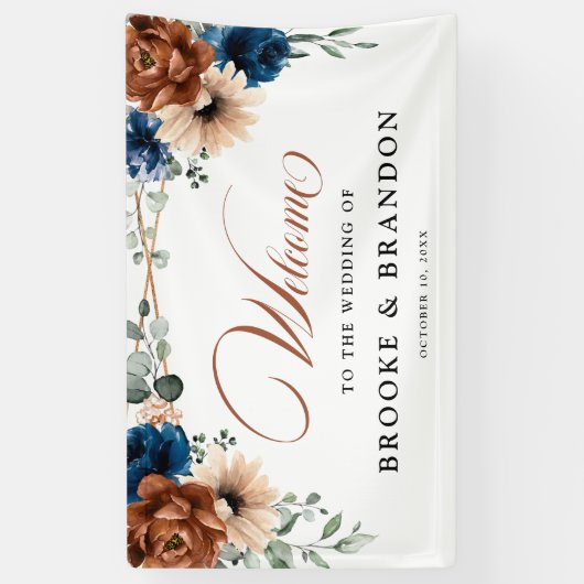 テラコッタネイビーブルージオメト結婚リの歓迎 横断幕 (縦)