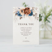 テラコッタネイビーブルーパンパスグラスブライダルシャワー サンキューカード (スタンド正面)