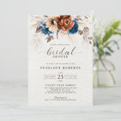 テラコッタネイビーブルーパンパスグラスブライダルシャワー 招待状 (スタンド正面)