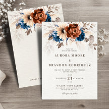 テラコッタネイビーブルーパンパスグラスボタニックウェディング