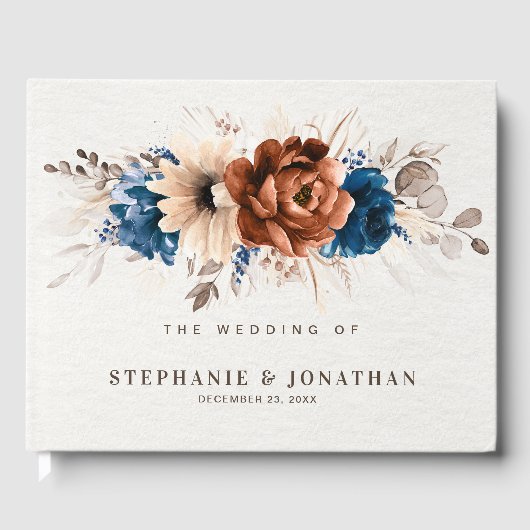 テラコッタネイビーブルーパンパスグラス素朴ズ結婚ズ ゲストブック (正面)