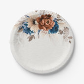 テラコッタネイビーブルーパンパスグラス素朴ズ結婚ズ ペーパープレート (正面)