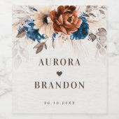 テラコッタネイビーブルーパンパスグラス素朴ズ結婚ズ ワインラベル (シングルラベル)