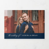 テラコッタネイビーブルーパンパスグラス素朴ズ結婚ズ 三つ折り案内状 (カバー)