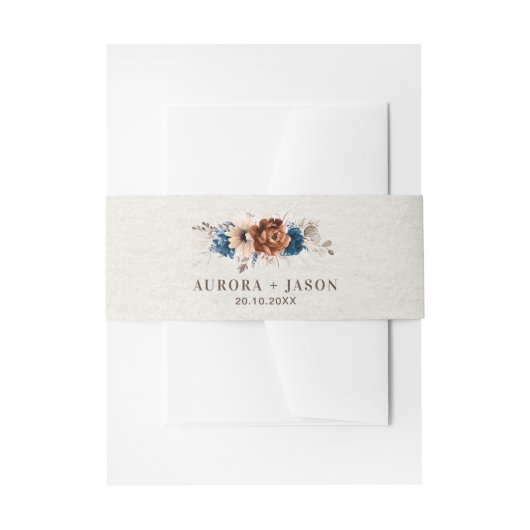 テラコッタネイビーブルーパンパスグラス素朴ズ結婚ズ 招待状ベリーバンド (正面例)