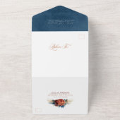 テラコッタネイビーブルーフローラボホエレガントな結婚式 オールインワン招待状 (外側)