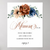 テラコッタネイビーブルーブライダルシャワーミモサバーサイン ポスター (正面)