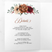 テラコッタネイビーブルーブルゴーニュ幾何結婚物の 三つ折り案内状 (内部最初)