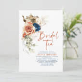 テラコッタネイビーブルーボホブライダルシャワーティーパーティー 招待状 (スタンド正面)