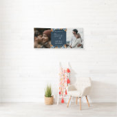 テラコッタネイビーブルーラスト結婚フォトへようこそ 横断幕 (インサイチュ)