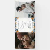 テラコッタネイビーブルーラスト結婚フォトへようこそ 横断幕 (縦)