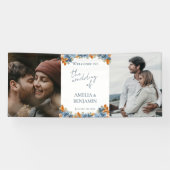 テラコッタネイビーブルーラスト結婚フォトへようこそ 横断幕 (横)