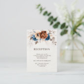 テラコッタネイビーブルー素朴ウェディングレセプション エンクロージャーカード (スタンド正面)