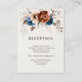 テラコッタネイビーブルー素朴ウェディングレセプション エンクロージャーカード (正面)