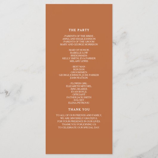 テラコッタネイビーブルー結婚式 プログラム (裏面)