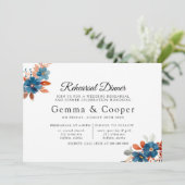 テラコッタネイビーブルー花模様リハーサルディナー 招待状 (スタンド正面)