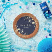 テラコッタネイビー結婚フローラ ペーパープレート (パーティー)