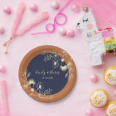 テラコッタネイビー結婚フローラ ペーパープレート (パーティー)