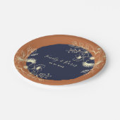 テラコッタネイビー結婚フローラ ペーパープレート (アングル)