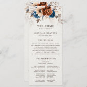 テラコッタネイビー結婚ブルーのプログラム付きメニュー プログラム (正面/裏面)