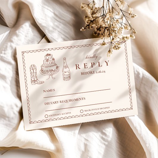 テラコッタハンドドローファンキードウェスタンドードル結婚ズ 出欠カード